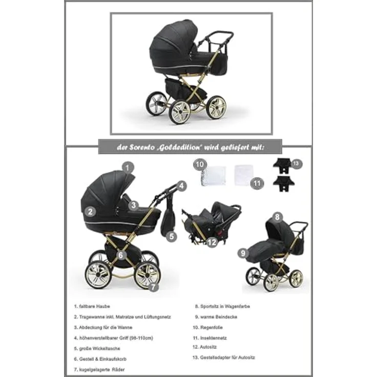 Elcar Kinderwagen Sorento Gold 4 in 1 inkl. Sportsitz und Autositz, 19 Farben verfügbar – Bild 5