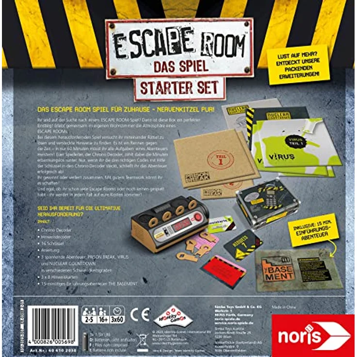 Noris Escape Room Starter Set - Familien und Gesellschaftsspiel für Erwachsene, inkl. 3 Fällen, Turorial und Chrono Decoder, ab 16 Jahren – Bild 2