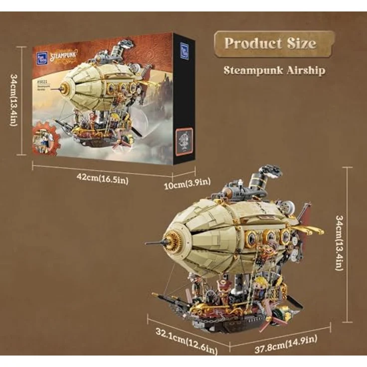 Pantasy Steampunk Airship, Modell mit 1949 Klemmbausteinen, Doppelschicht-Design und fünf Minifiguren – Bild 9
