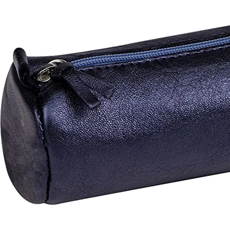 Clairefontaine 8694C Schlampermäppchen, rund, aus Leder mit Perlmutt-Effekt, 5,5 x 22cm, petrolblau, robust und praktisch – Bild 4