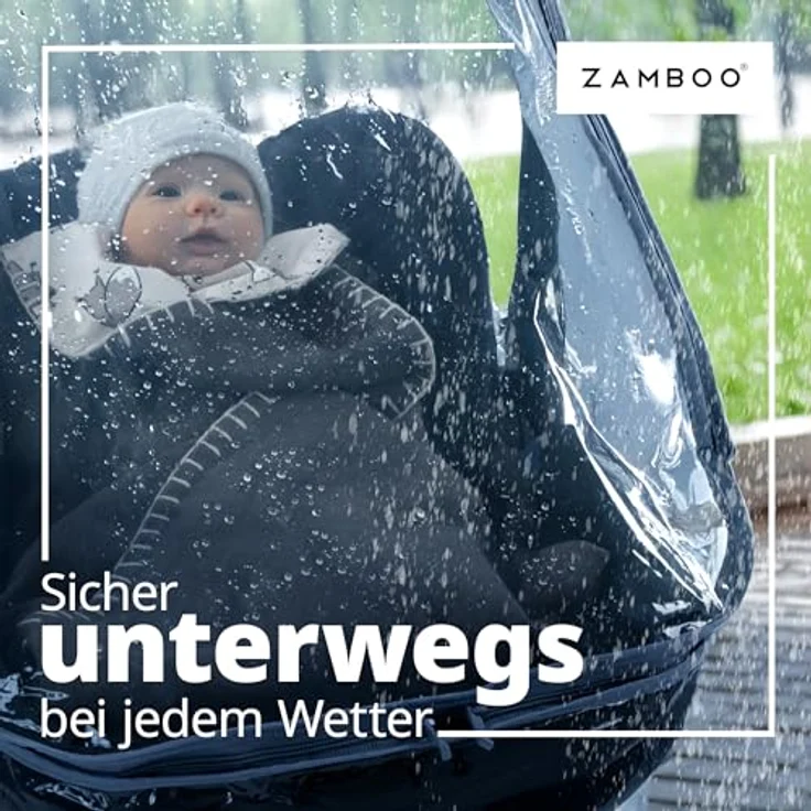 Zamboo Kinderwagen-Regenschutzhülle Universal, Regenschutz für Babyschalen / Maxi-Cosi mit Reißverschluss und integrierter Belüftung – Bild 9