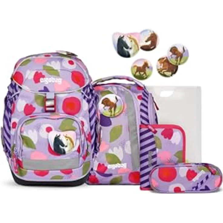 ergobag Schulranzen pack Set (6-tlg., ergonomisch, farbenfrohe Designs, Your-Size-System)