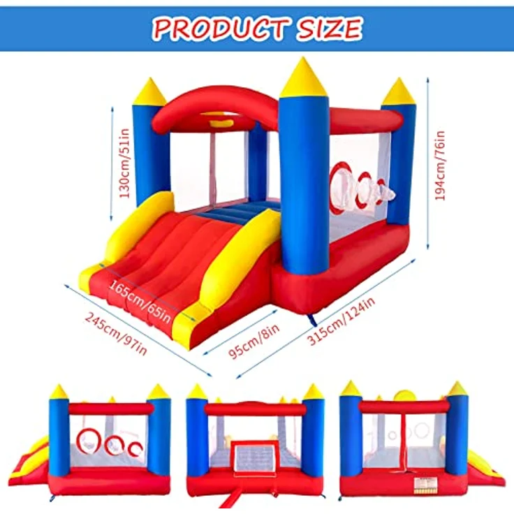 Ballsea Hüpfburg mit Gebläse, Genäht aus Extra Dickem Material, langlebig, Aufblasbares-Hüpfburg für 3 bis 4 Kinder. Hüpfburg Kinder Indoor (315x245x194cm) – Bild 8