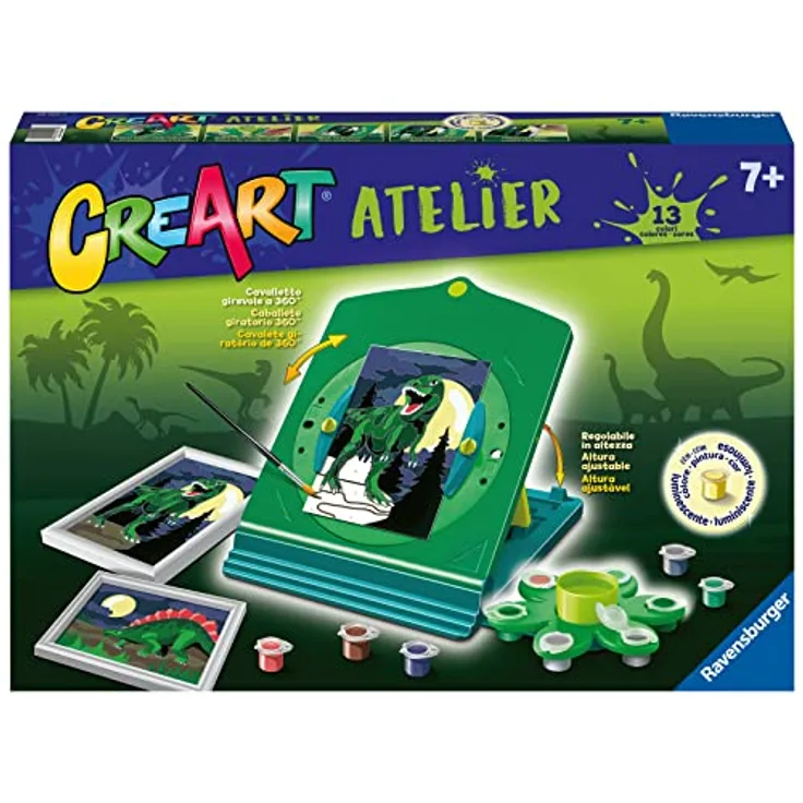 Ravensburger - Mein fantastisches Atelier CreArt, Set mit Staffelei Thema Dinosaurier, Malen nach Zahlen, kreatives Spiel Kinder 7+ Jahre