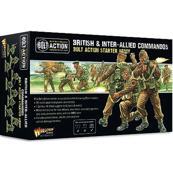 Warlord Games Britische und Interalliierte Kommandos Starter Armee, Set mit 36 Hartplastik-Kommandosoldaten und Centaur IV-Nahunterstützungs-Panzer, inkl. Metallminiaturen und taktischen Teams – Bild 1