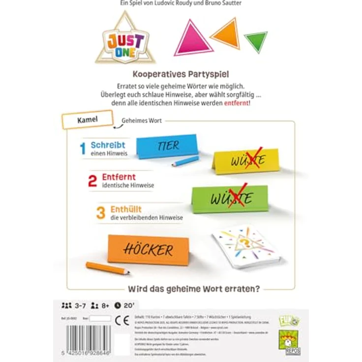 Repos Production Just One (Refresh), kooperatives Partyspiel mit 550 neuen Begriffen, 20 Minuten Spielzeit, für 3-7 Spieler, ab 8 Jahren, Spiel auf Deutsch – Bild 4