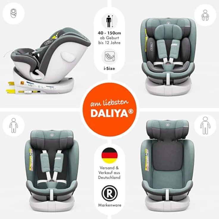 Daliya® Autokindersitz ROTAZIONE Kindersitz, Autositz, Babyschale Grün, 360°-Rotation, höhenverstellbare Kopfstütze, ab Geburt bis 12 Jahre, 8-stufige Sitzneigungsverstellung – Bild 2
