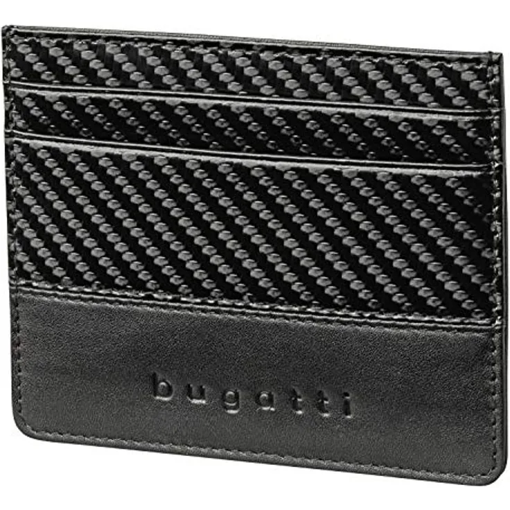 Bugatti Comet Kreditkartenetui Herren Leder – Flaches Portemonnaie für Karten Schwarz – Mini Smart Wallet 5CC RFID