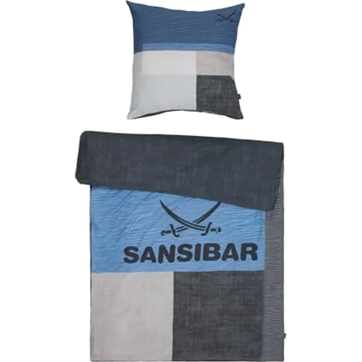Sansibar Bettwäsche-Set Sunrise 135x200, 2-teilig mit Reißverschluss, Premium Satin-Baumwolle, blau – Bild 1