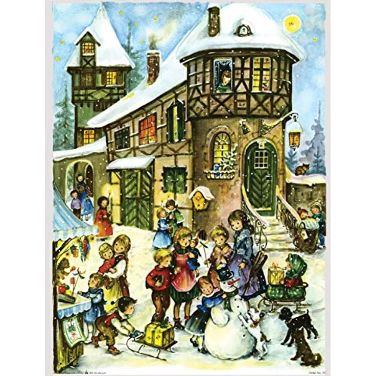 Richard Sellmer Verlag Nostalgischer Adventskalender "Freude im Schnee", mit 24 Bildern und Glimmer, für Kinder und Erwachsene, ca. 26,5 x 35,5 cm, Made in Germany – Bild 1