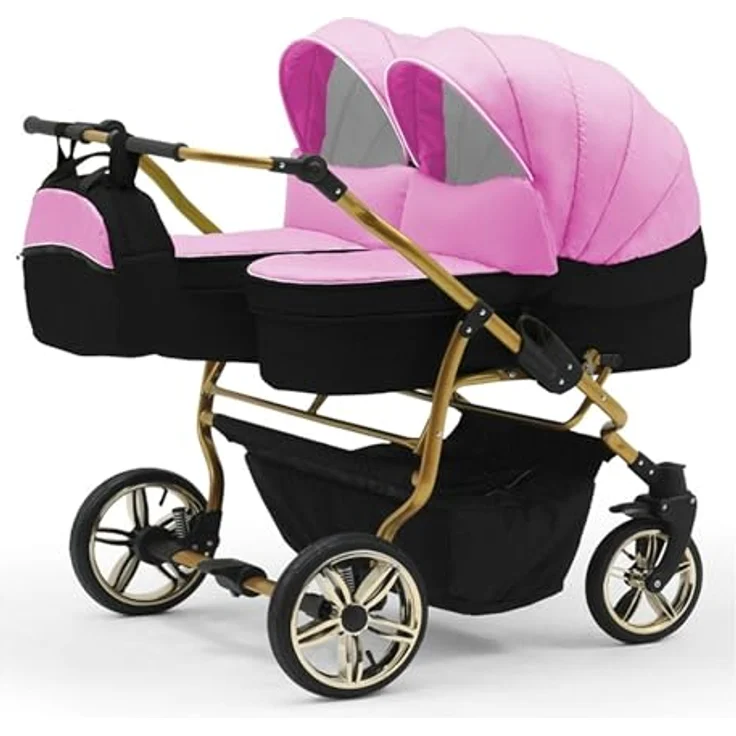 Elcar Zwillingskinderwagen 5 in 1 Duet Lux Goldedition inkl. Autositze und Iso Bases - 14 Teile - in 20 Farben, variabel und komfortabel – Bild 2