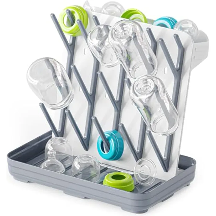 SpaceAid Abtropfgestell für Babyflaschen, mit 20 Haken und platzsparendem Design, vertikaler Flaschenhalter in weiß und grau
