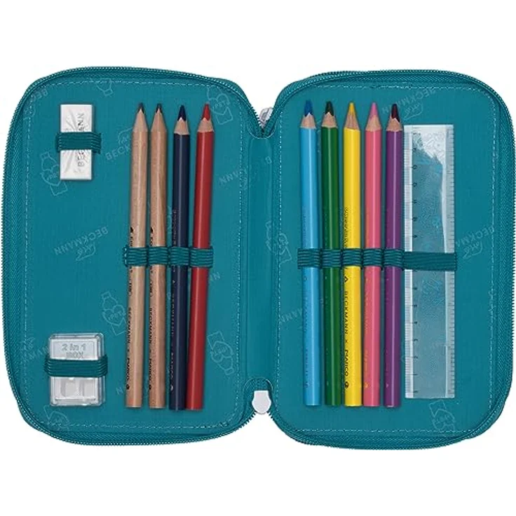 BECKMANN, 3-fächrige Federmappe Racing, mit Inhalt, Mäppchen Federtasche, Grundschule, 1. Klasse, Green – Bild 2
