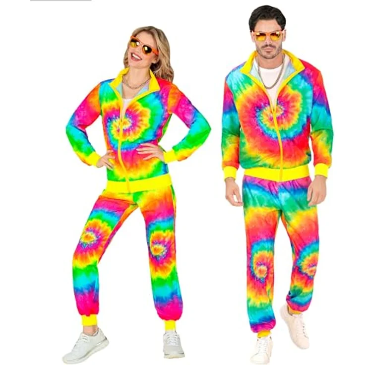 Widmann Psychedelic Hippie Trainingsanzug Unisex, Jacke und Hose in bunten Farben, Größe L – Bild 1