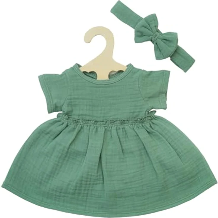 Heless 1424 - Puppenkleidung aus 100% Bio-Baumwolle, 2-teiliges Set mit Kleid und Haarband in Salbeigrün – Bild 1