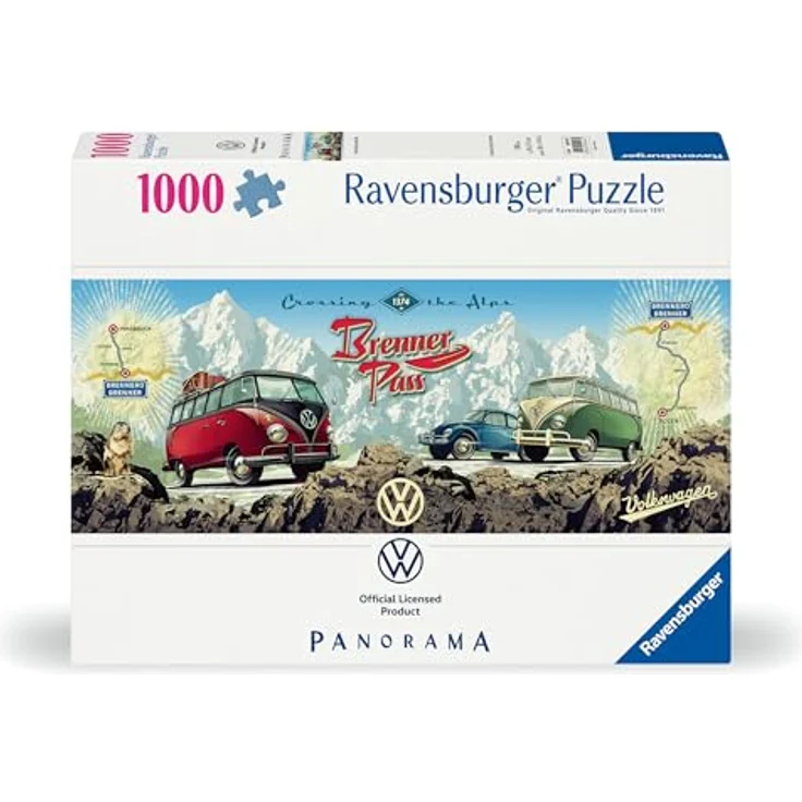 Ravensburger Puzzle 12000443 - Mit dem Bulli über den Brenner - 1000 Teile Puzzle für Erwachsene und Kinder ab 14 Jahren, Geschenk für VW Bulli Fans, bunte Landschaftsmotive, reflexfreies Puzzlebild, recycelte Pappe, 69,90 cm x 49,70 cm, Ravensburger Qualitätsmerkmale – Bild 2