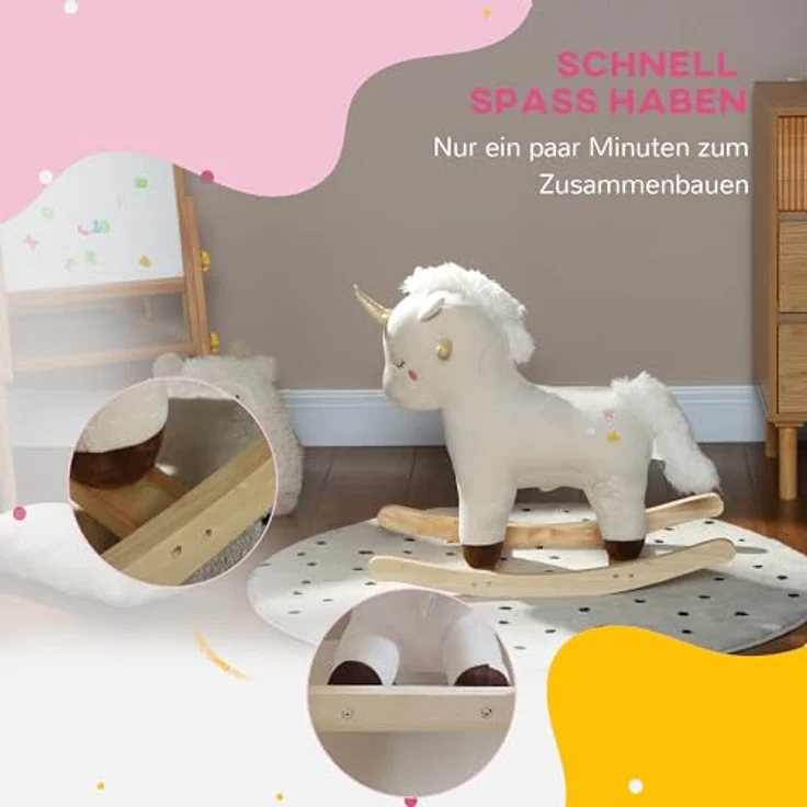 AIYAPLAY Schaukeltier mit Unicorn Design, Sound, Schaukelpferd, Schaukelspielzeug, Plüsch, Weiß, für Kleinkinder ab 2 Jahre – Bild 6