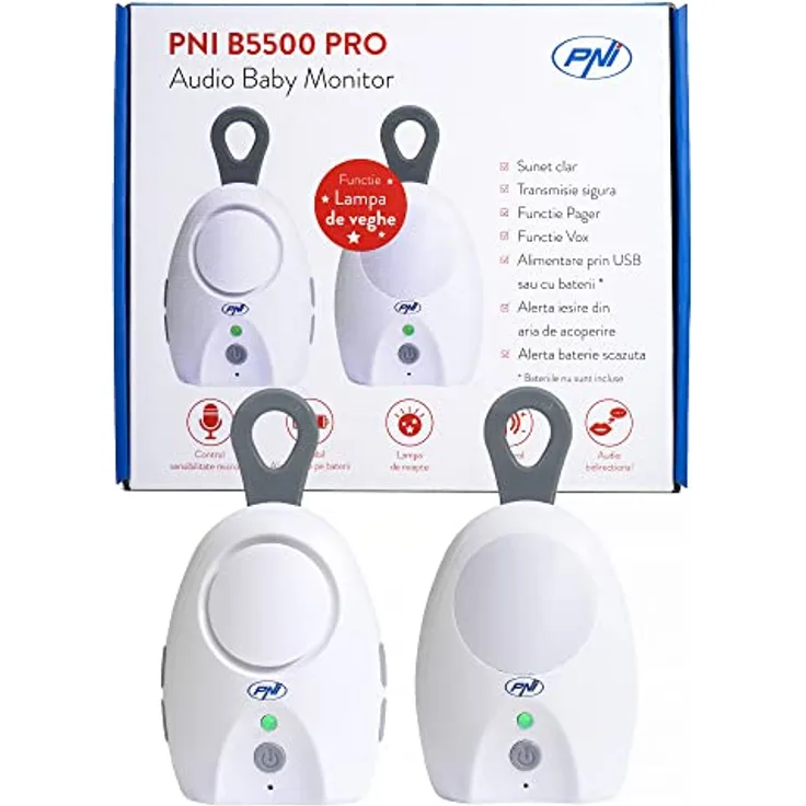 PNI Audio Babyphone B5500 PRO kabellos, Gegensprechanlage, mit Nachtlicht, Vox- und Pager-Funktion, einstellbare Mikrofonempfindlichkeit