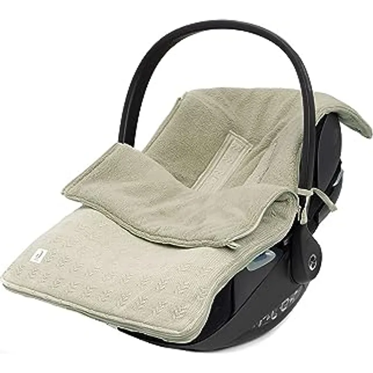 Jollein Fußsack Grain Knit Olive Green - Für Babyschale Kinderautositz Gruppe 0+ und Kinderwagen - Für 3- und 5-Punkt-Gurt