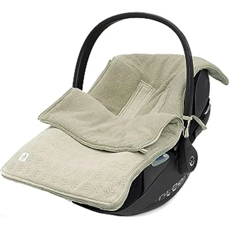 Jollein Fußsack Grain Knit Olive Green - Für Babyschale Kinderautositz Gruppe 0+ und Kinderwagen - Für 3- und 5-Punkt-Gurt – Bild 1