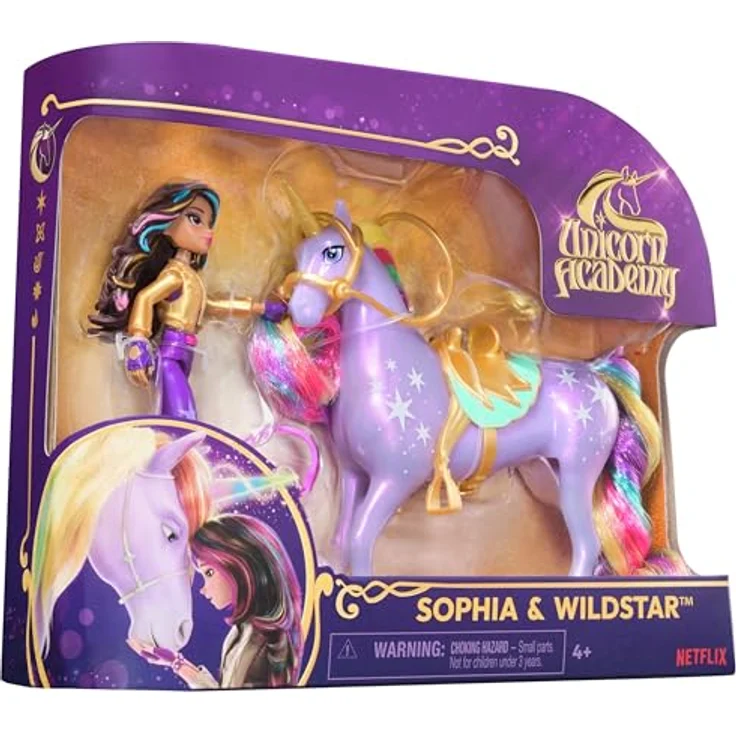 Spin Master Anziehpuppe Unicorn Academy - Small Doll & Unicorn - Sophia & Wildstar, 11 cm große Puppe mit 7 Artikulationspunkten, seidige Mähne und Schweif, abnehmbares Sattel und Zaumzeug, ab 4 Jahren, Ankleidepuppen-Maßstab – Bild 4