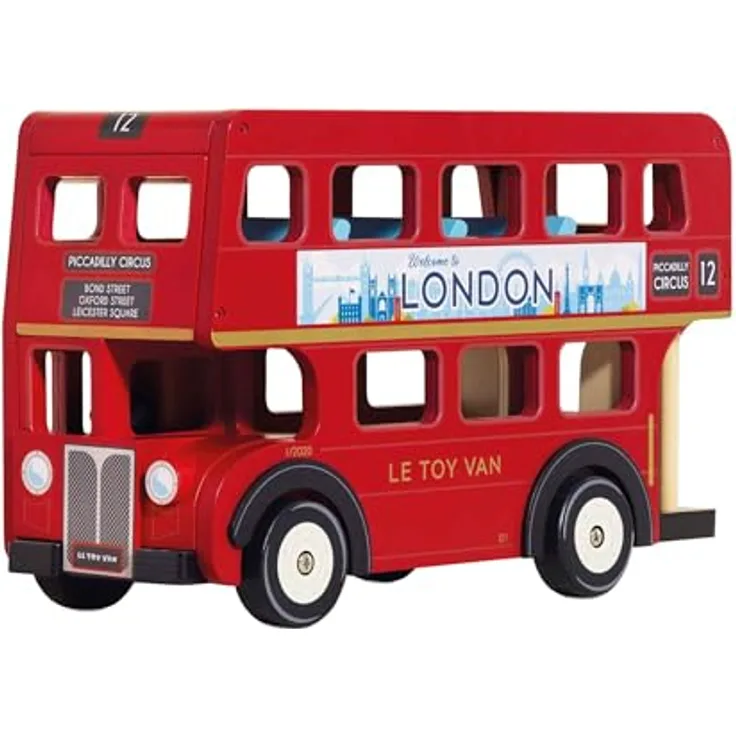 Le Toy Van London Bus, klassischer roter Doppeldecker-Bus mit Platz für 11 Budkins-Passagiere, abnehmbares Dach und Erdgeschoss