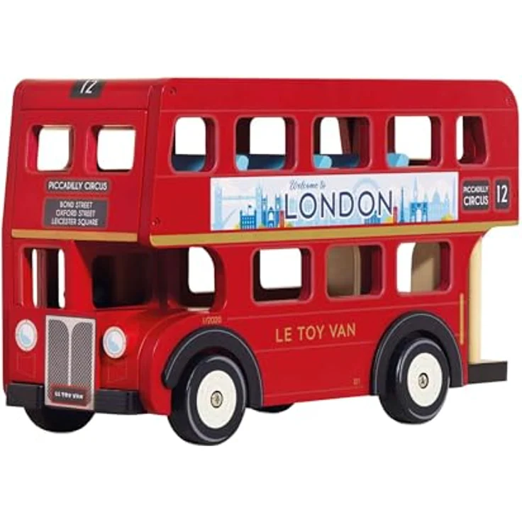 Le Toy Van London Bus, klassischer roter Doppeldecker-Bus mit Platz für 11 Budkins-Passagiere, abnehmbares Dach und Erdgeschoss – Bild 1