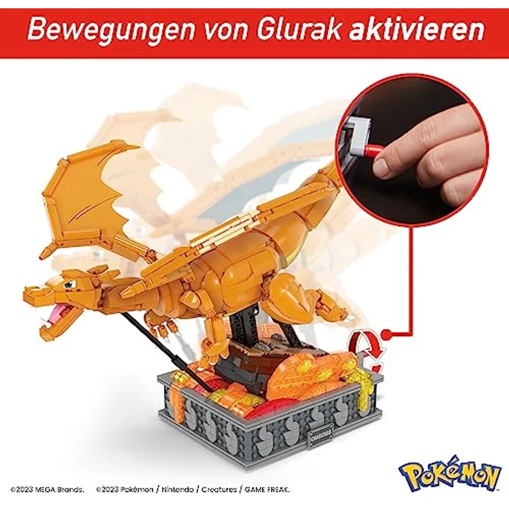 MEGA Pokémon Actionfigur Bauspielzeug für Erwachsene, zusammenbaubares, bewegliches Glurak mit 1664 Teilen, circa 28 cm groß, für Sammler, HMW05 – Bild 2