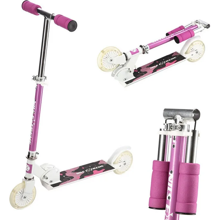 NILS EXTREME HD505, Cityroller Tretroller Scooter mit klappbarem Design und LED-Reifen, pink