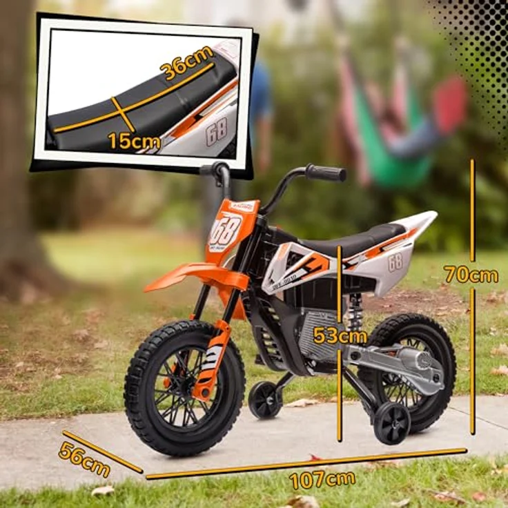 AIYAPLAY Elektro-Kindermotorrad 12V, mit Musik, abnehmbar Trainingsrädern, 2,4-5 km/h, Belastbarkeit 30 kg, Orange – Bild 5