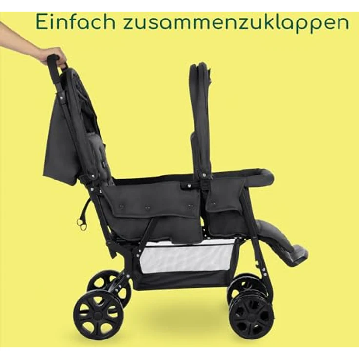 Bebeconfort Teamy Zwillings-Kinderwagen, kompakter Geschwister-Kinderwagen für 0-22 kg, ab Geburt bis 4 Jahre, mit 2 Sitzen und Regenverdeck, Mineral Graphite – Bild 4