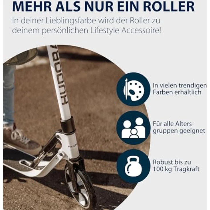 HUDORA BigWheel® 205 Advanced, Aluminium-Scooter für bis zu 100kg, höhenverstellbar und zusammenklappbar, schwarz-weiß – Bild 6