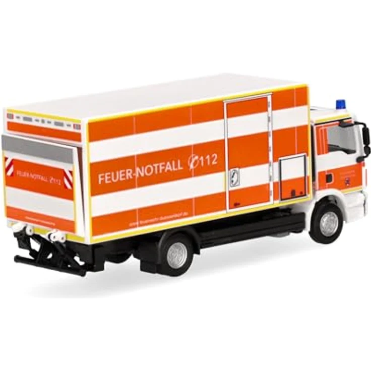 Herpa Man TGM Koffer-LKW mit Ladebordwand, Feuerwehr Düsseldorf, Miniatur im Maßstab 1:87, Sammlerstück, Made in Germany, Kunststoffmodell – Bild 2