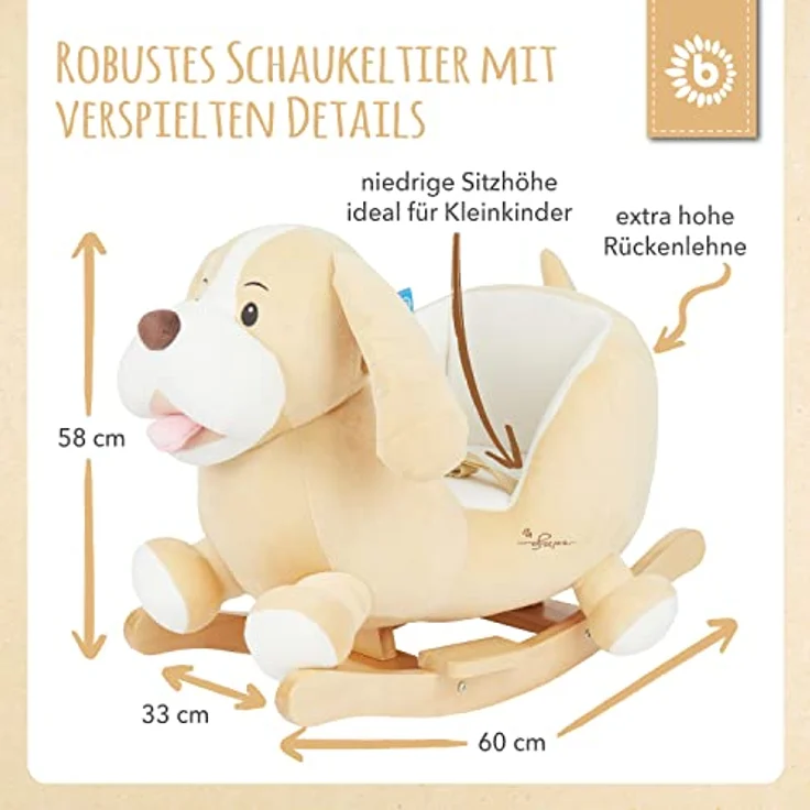 Bieco Plüsch Schaukeltier Hund 'Sam' | Kinder Schaukelstuhl mit Sicherheitsgurt | Baby Schaukel | Schaukel Kleinkind | Schaukeltier Baby Zimmer | Baby Schaukelwippe ab 9 Monate | Schaukelpferd Holz – Bild 5