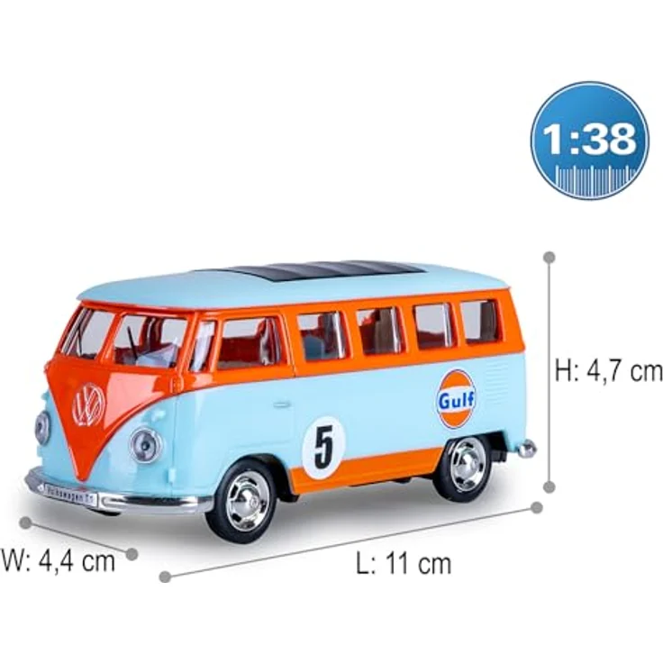 JAMARA 402604 Volkswagen T1 Diecast Modellauto 1:38, mit manuell öffnenden Türen, Rückzugsmotor, hochwertiges Spielzeug für Kinder – Bild 3