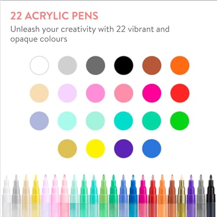 int!rend Acrylstifte Set mit 22 Farben - 0,7mm Spitze - wasserfeste Stifte - Acrylmarker zum Bemalen von u.a. Leinwand Holz Ton Steine - Acrylfarben Stifte – Bild 2