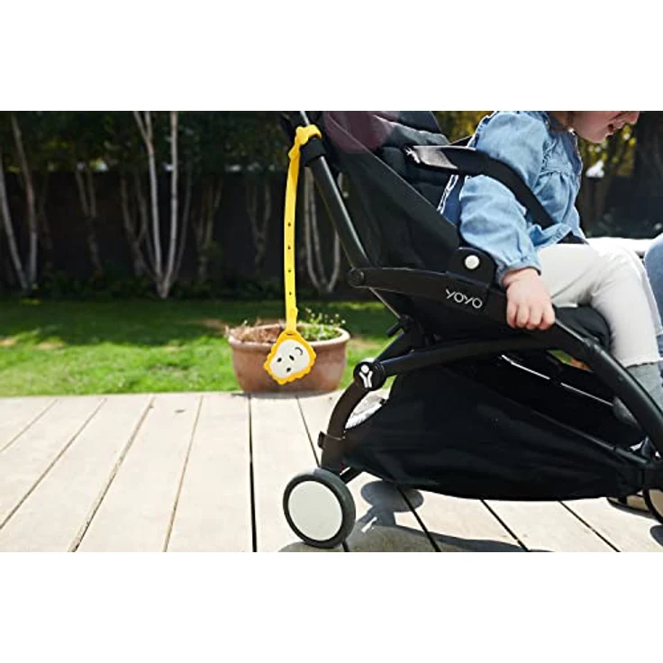 Matchstick Monkey Multi Produkt Halteband zur Befestigung an Kinderwagen, Autositz oder Hochstuhl / 55cm lang / Mehrzweck-Produkthalter gelb – Bild 5