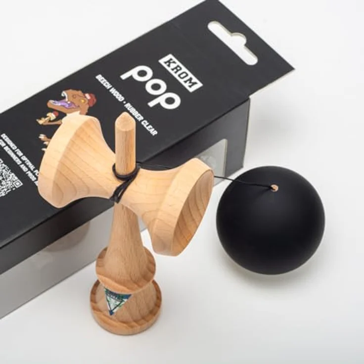 Original KROM Pro Kendama aus Holz für Anfänger und Fortgeschrittene - POP Black- Geschicklichkeitsspiel für draußen und drinnen - Holzspielzeug mit Schnur und Ball - Kendama Skilltoy Kugelfangspiel – Bild 7