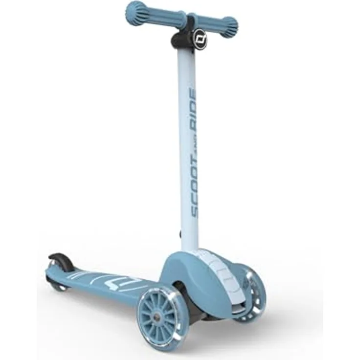 Scoot & Ride Highwaykick 3S Kinderroller, höhenverstellbar mit 2-fach Lenkung, LED-Rädern, zusammenklappbar, für Kinder 96-130 cm (Steel)