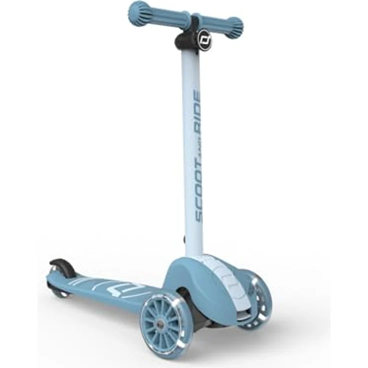 Scoot & Ride Highwaykick 3S Kinderroller, höhenverstellbar mit 2-fach Lenkung, LED-Rädern, zusammenklappbar, für Kinder 96-130 cm (Steel) – Bild 1