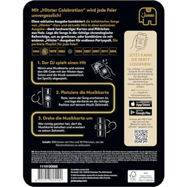 Jumbo Spiele Hitster Celebration ultimative Edition, Musikkartenspiel mit 308 Songs, für 2-10 Spieler, ab 16 Jahren – Bild 3