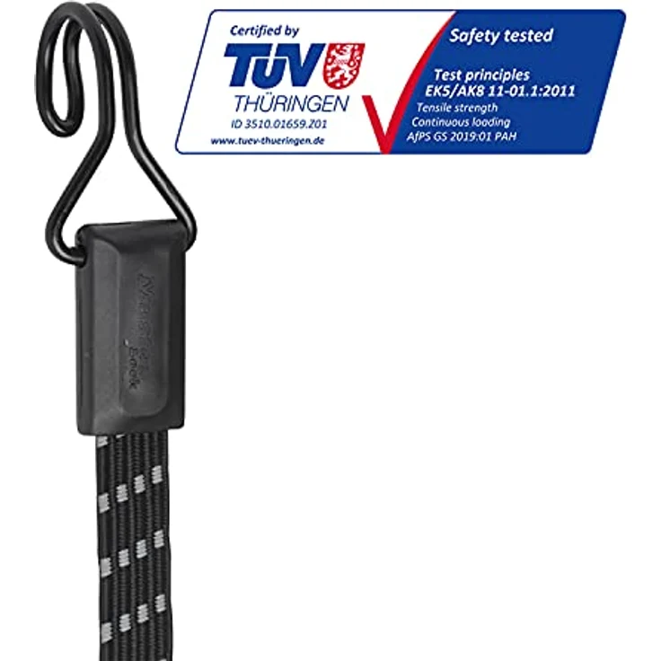 Master Lock 3229EURDAT Flaches Gummi-Spannseil mit Haken [80 cm langes Spannseil] [Reflektierendes Spannseil] [Doppelter Invershaken] - Ideal zum Transportieren, Verpacken und Sichern von Lasten – Bild 2