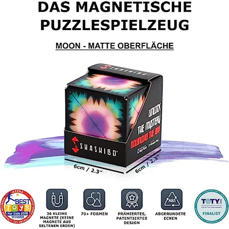 SHASHIBO Formwechsel Zauberwürfel - Preisgekrönt, Patentiert - Anti Stress Spielzeug - 36 Seltenerdmagnete - 3D Infinity Cube - Shashibo Magnetwürfel in Über 70 Formen Verwandelbar (Moon) – Bild 2