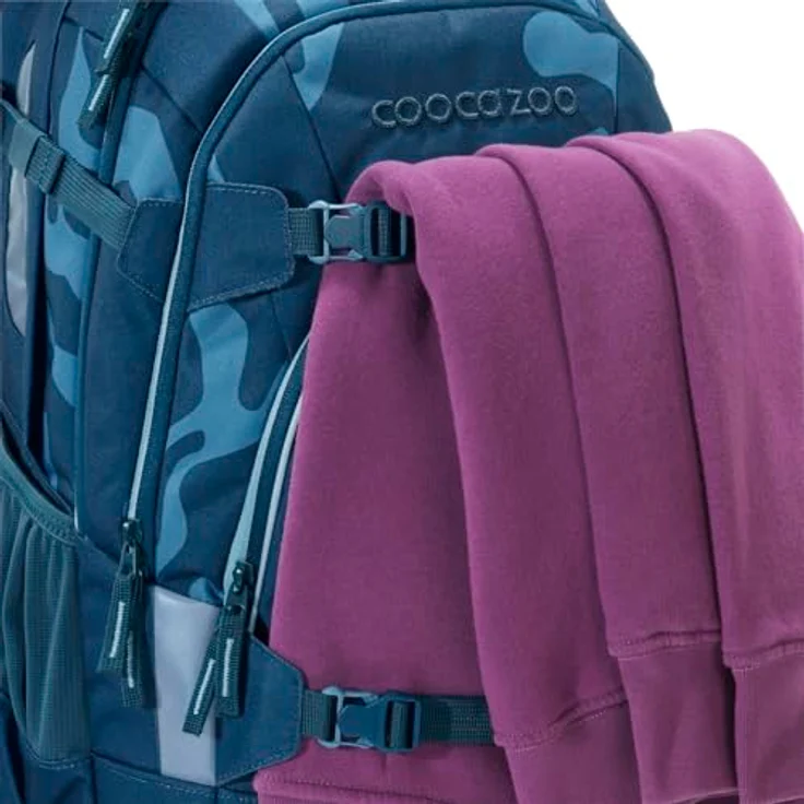 Coocazoo Schulrucksack-Set Mate „Breaking Waves“, ergonomischer 30L Tornister mit Hüftgurt, höhenverstellbar, blau, inkl. Federmäppchen, Turnbeutel und Geldbörse – Bild 3