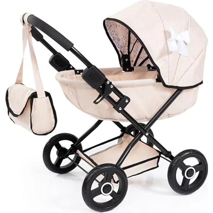 Bayer Design Puppenwagen Cosy, faltbar, mit Decke, Kissen und Tasche, geeignet für Puppen bis 46 cm, trendiges Design (63x34x58 cm) – Bild 1