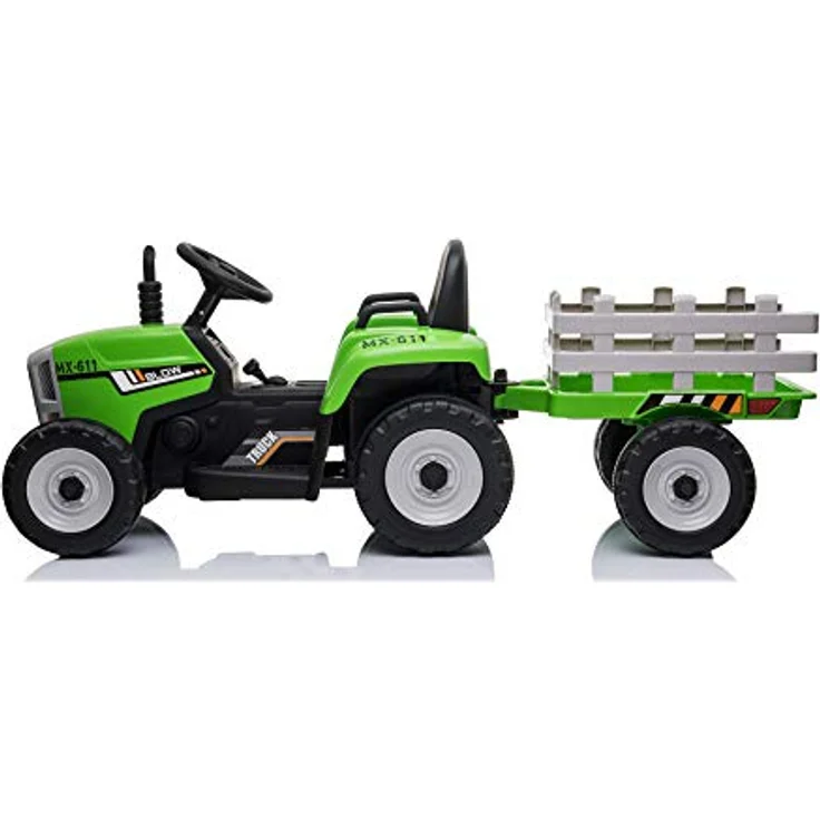 FINOOS Kinder Elektro Traktor 12V mit Schaufel & abnehmbarem Anhänger Kinder-Elektrofahrzeug, Kinder Aufsitztraktor mit LED-Licht & Musik & Hupe, 2,4G Fernbedienung, 2-5km/h (Grün) – Bild 5