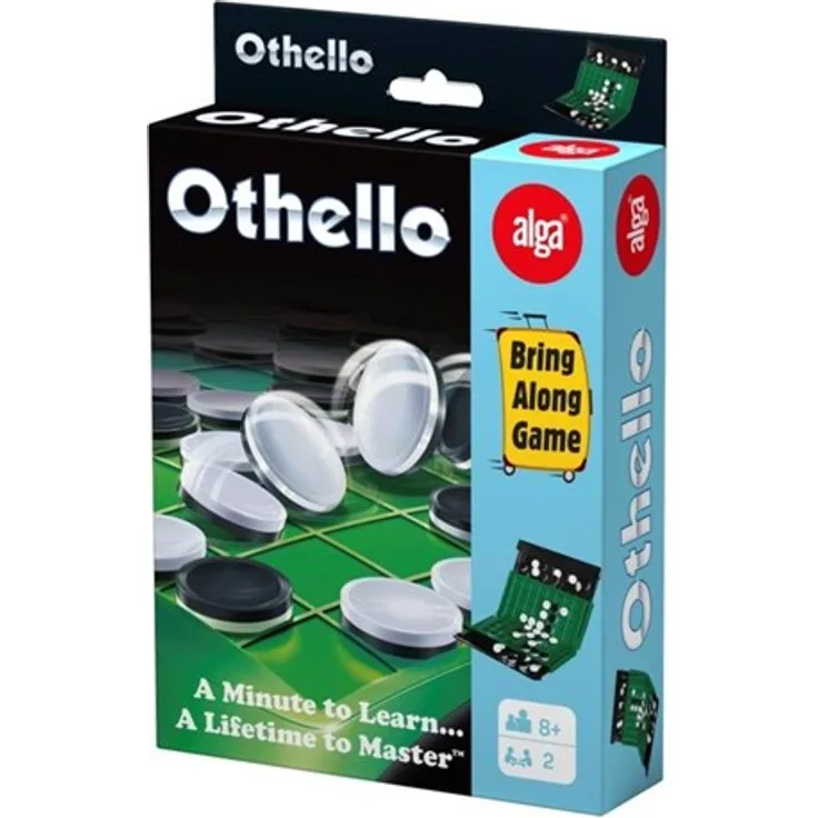 Alga Othello rejsespil, Klassiker im Reiseformat mit zusammenklappbarem Brett für 2 Spieler, Schwarz/Weiß