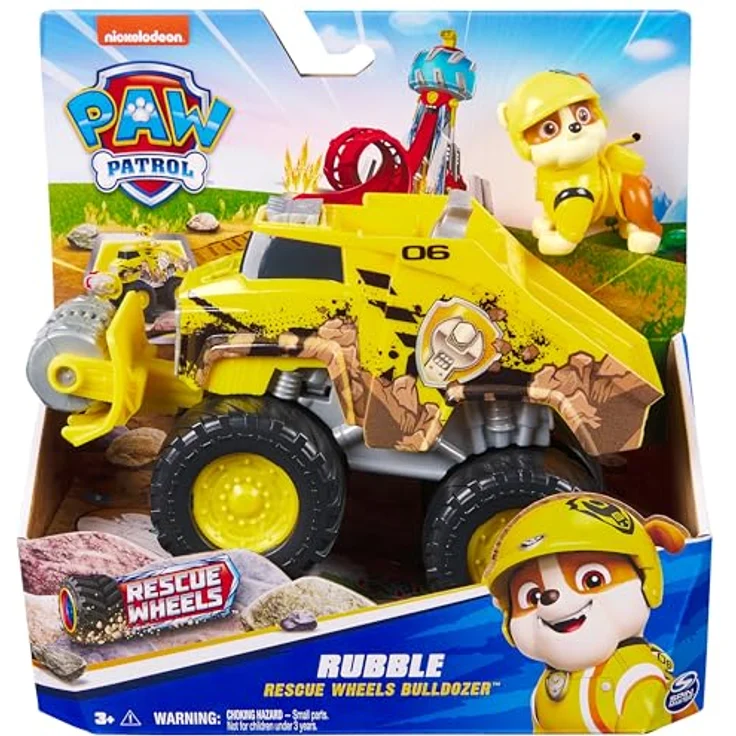 Paw Patrol Rubble’s Bulldozer, Spielzeugauto mit ausfahrbarer Pflugwalze und Rubble-Figur im Rescue Wheels Look – Bild 2