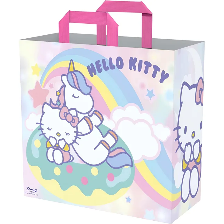 Konix Sanrio Tragetasche Hello Kitty Pony, wiederverwendbare Einkaufstasche aus recyceltem Material, große Kapazität 40 x 45 x 20 cm, faltbar