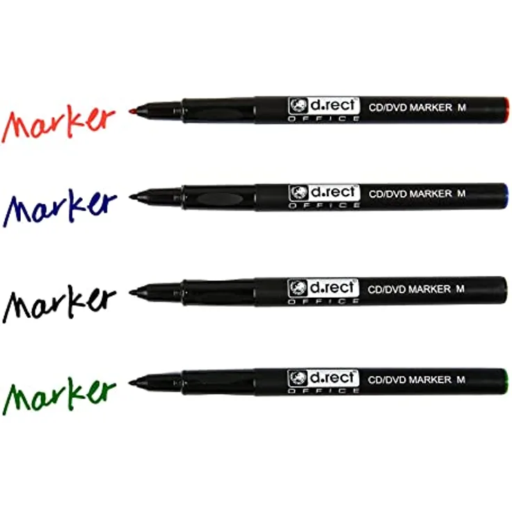 D.RECT - CD/DVD Marker Stift | Satz von 4 Farben | 1.0 mm | Permanentstift | Ideal für Glas, Kunststoff und Folie| Sehr Universell